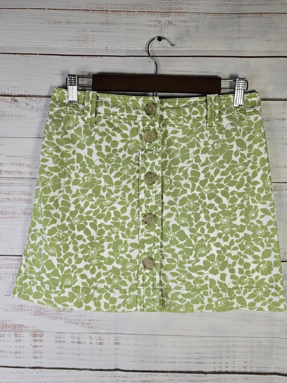 J.Crew Women’s Size 2 Green White Floral Button Front Cotton Mini Skirt